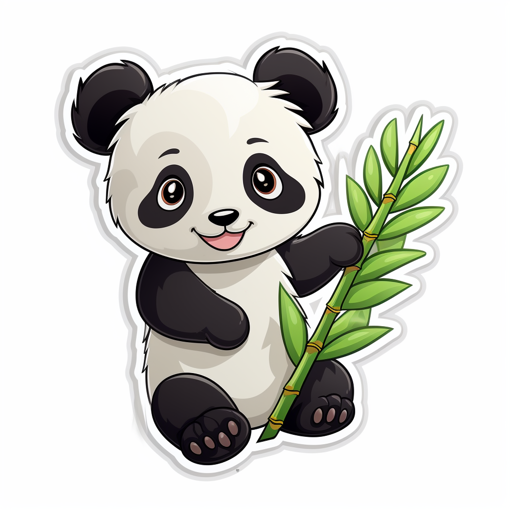 Adorable panda holding bamboo shoot