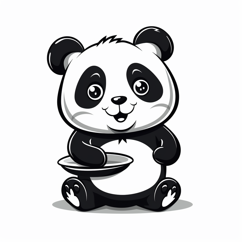 Simple black and white panda holding frying pan