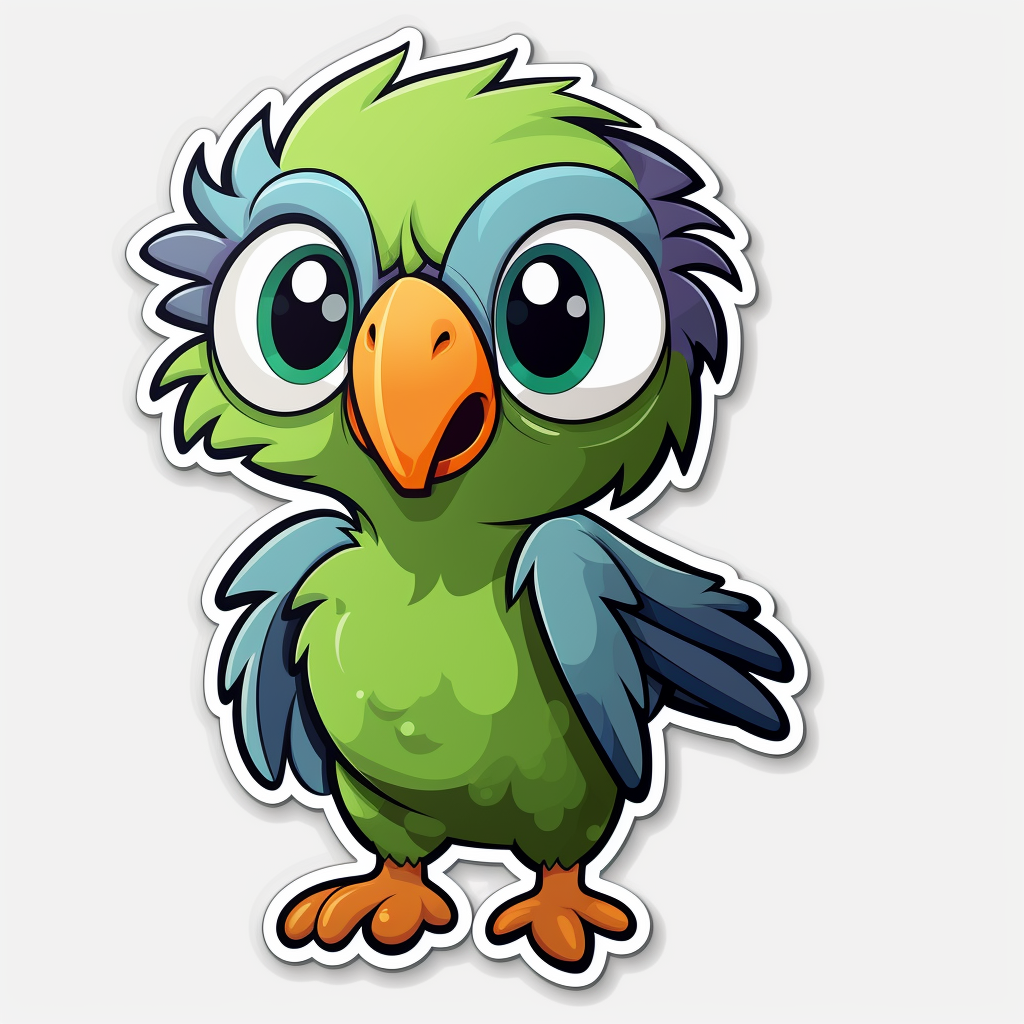 Cute parrot sticker on white background