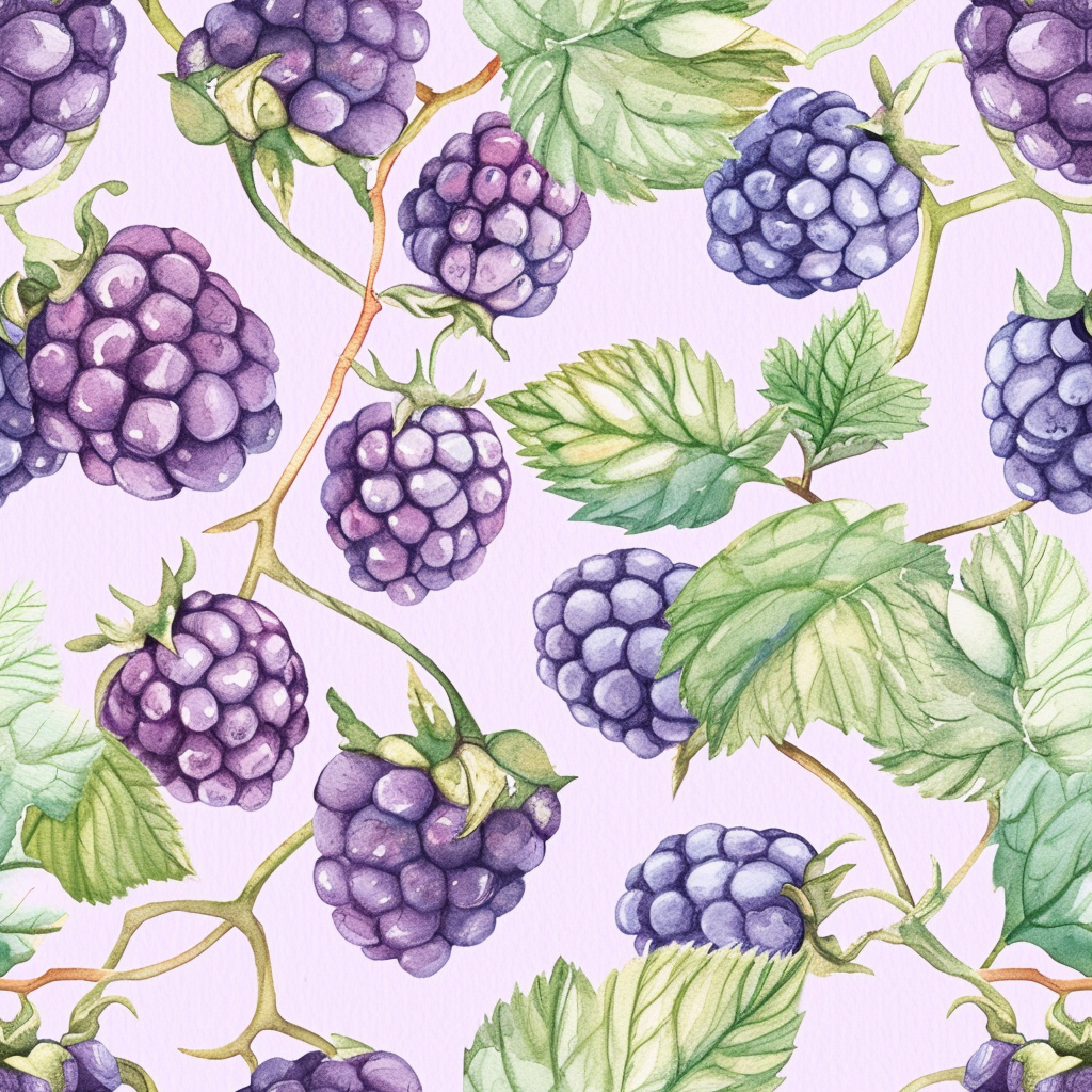 Cute pastel watercolor blackberries background pattern