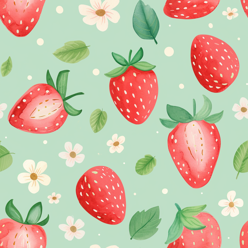 Cute pastel watercolor strawberries background pattern tile