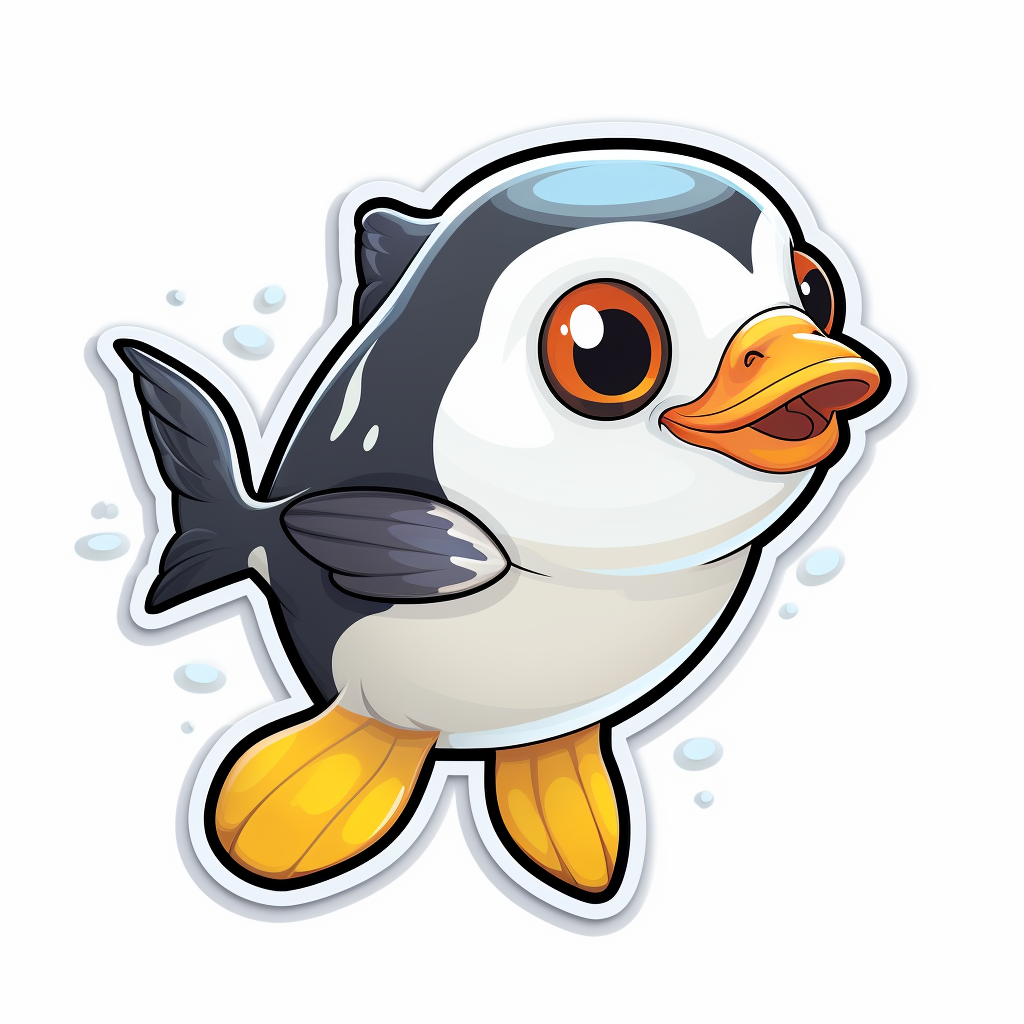 Playful and lovable penguin fish shoot sticker