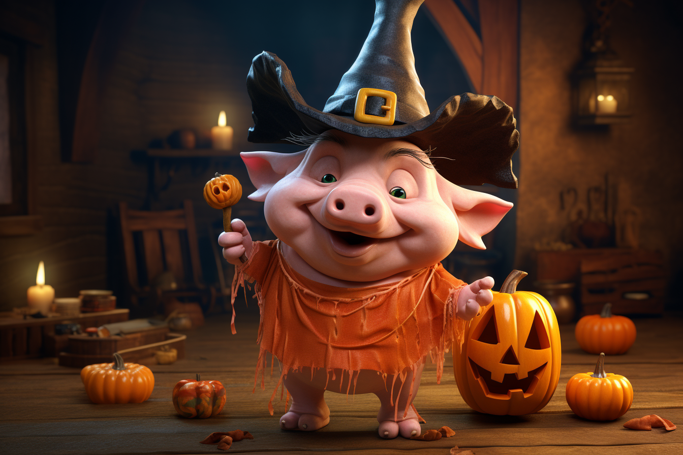 Adorable pig in Halloween costume