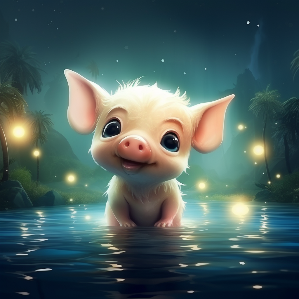 Cute piglet swimming in tropical bay