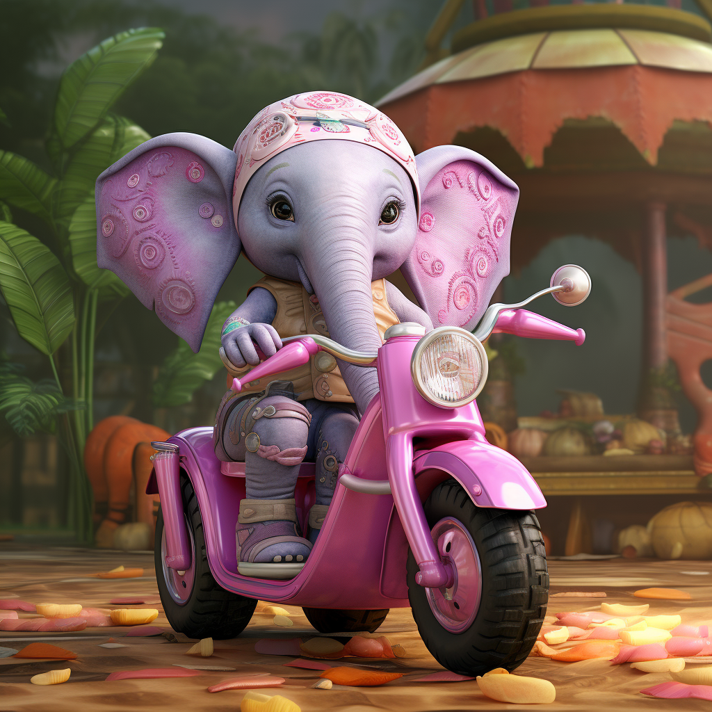 Cute pink elephant riding tricycle