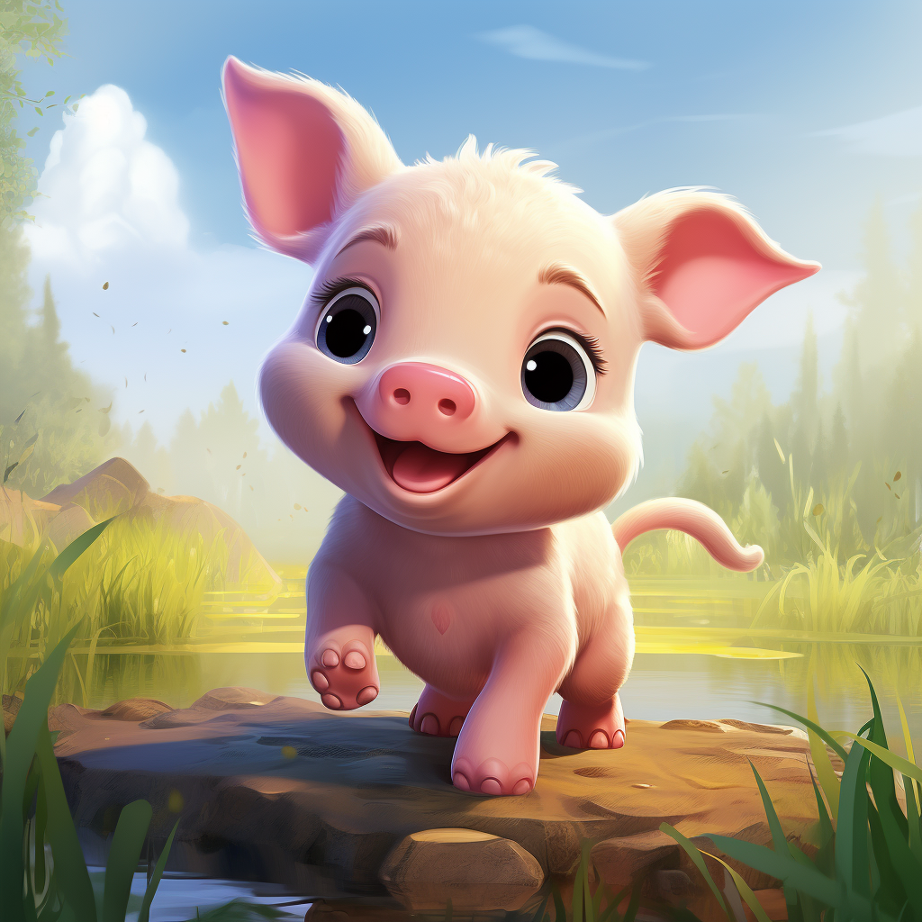 Adorable pink piglet in beautiful nature