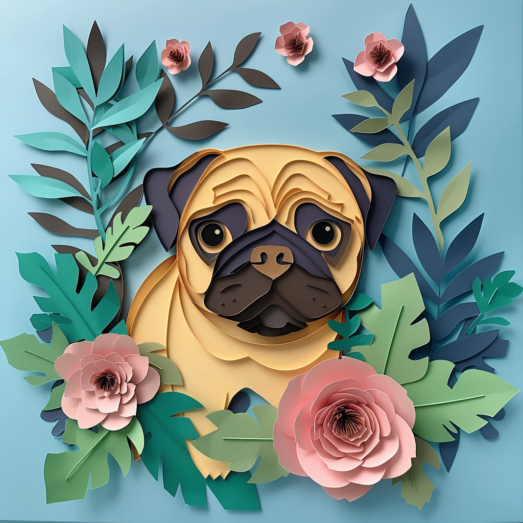 Cute pug in paper cut style