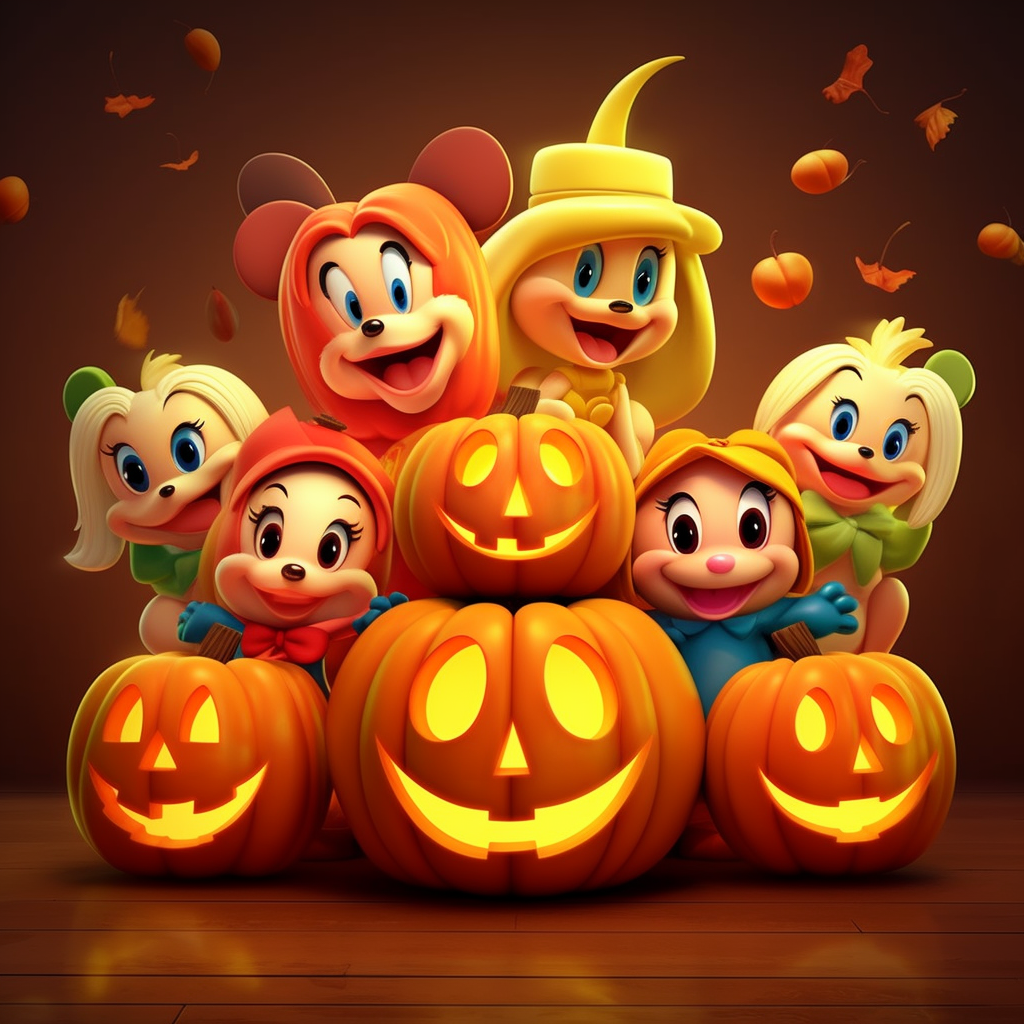 Adorable Thanksgiving pumpkins in Disney cartoon style