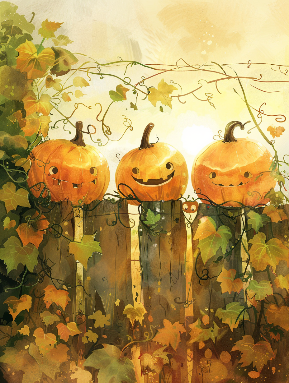 Pumpkins on Wooden Fence