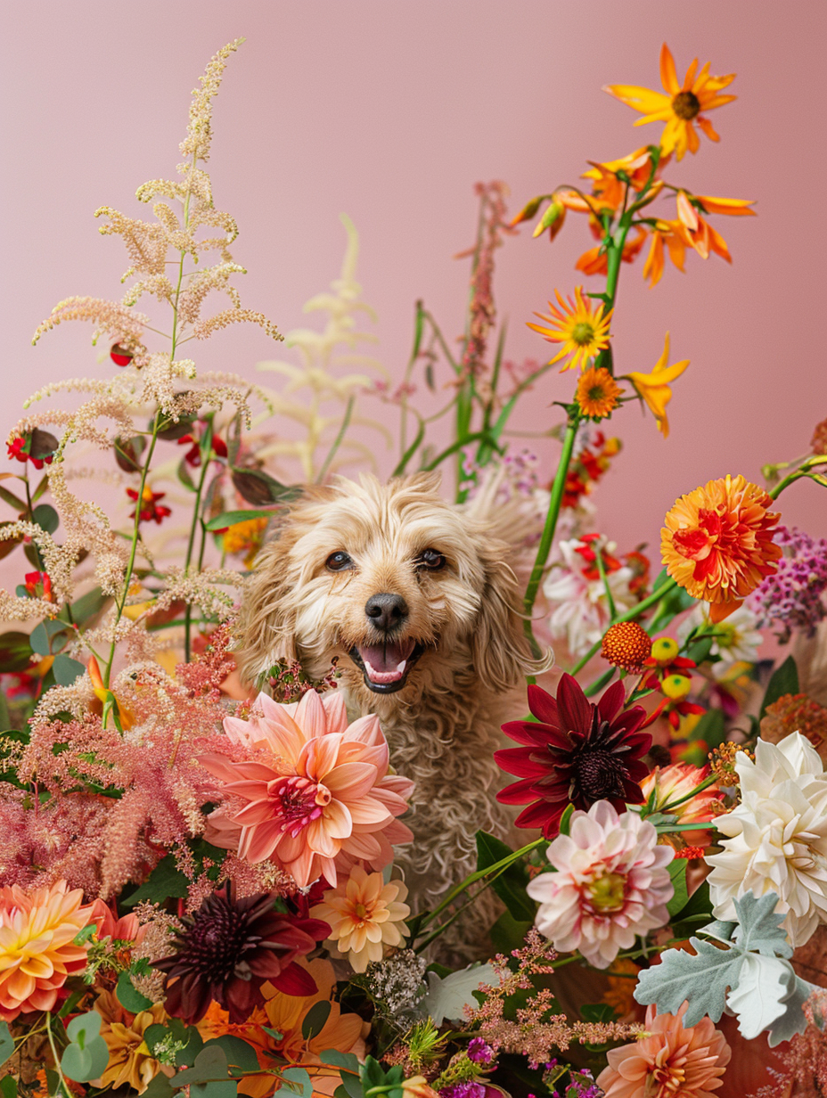 Puppy with flowers