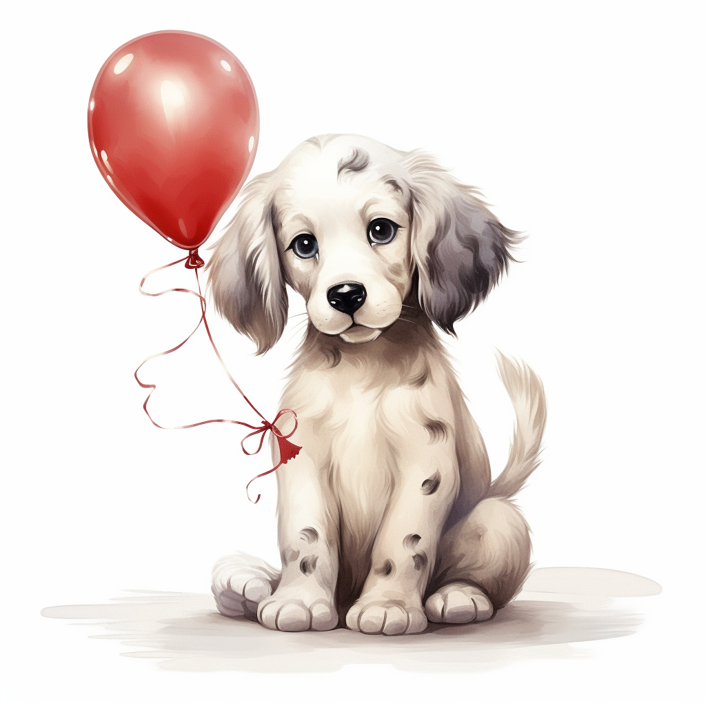 English Setter with Heart Balloon