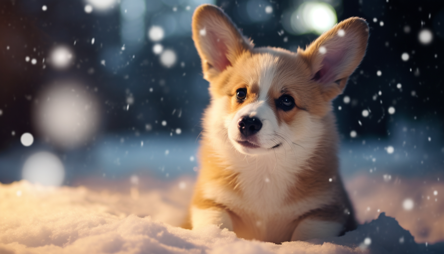 Cute puppy playing in snow