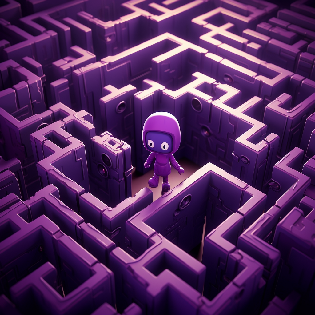 Cute purple comic character in maze