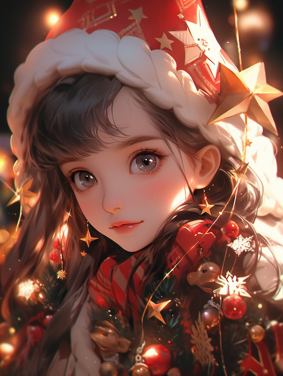 Cute little girl in vertical Christmas painting