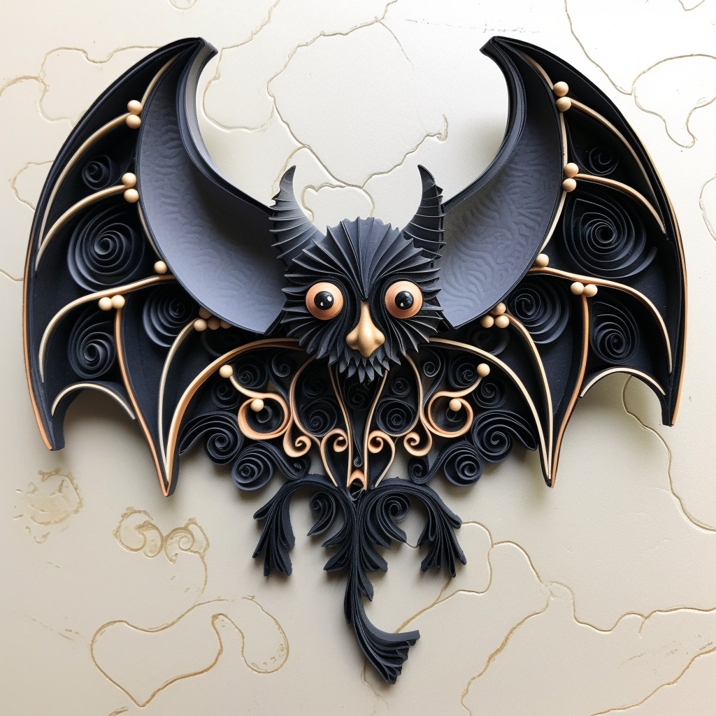 Beautiful handmade quilled bat artwork