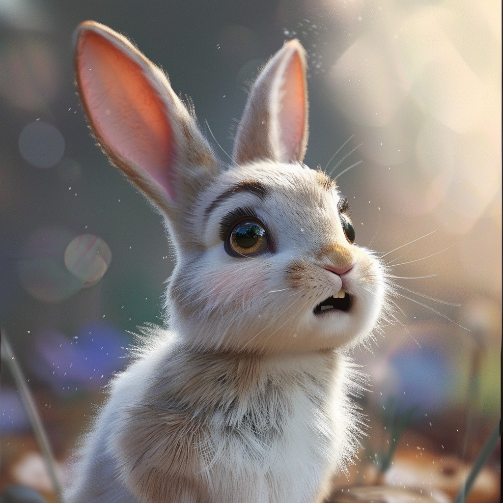 Adorable Rabbit with Embarrassed and Surprised Expressions