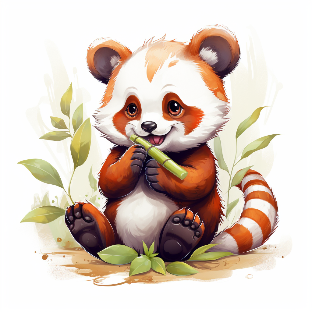 Red Panda Eating Bamboo Illustration