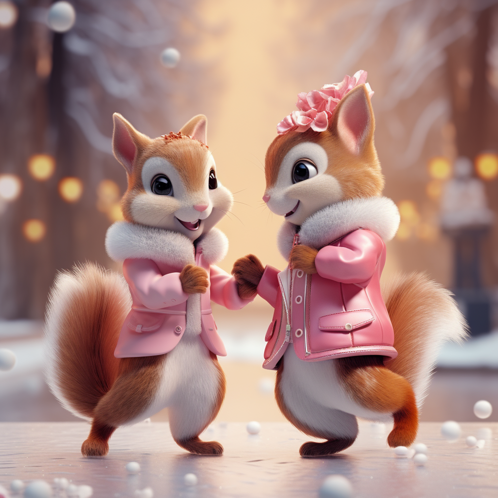 Two cute red squirrels ice dancing