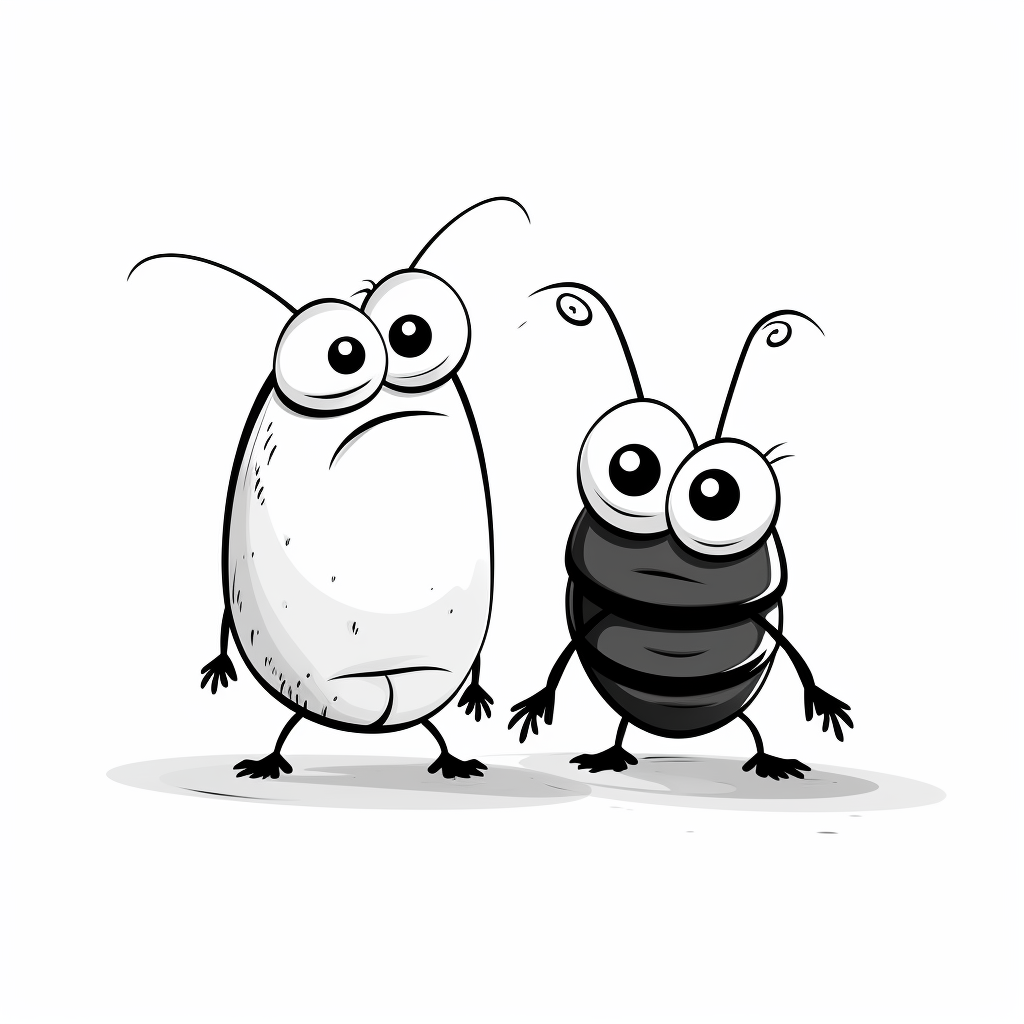 Cute roaches cartoon in Charles Monroe Schulz style