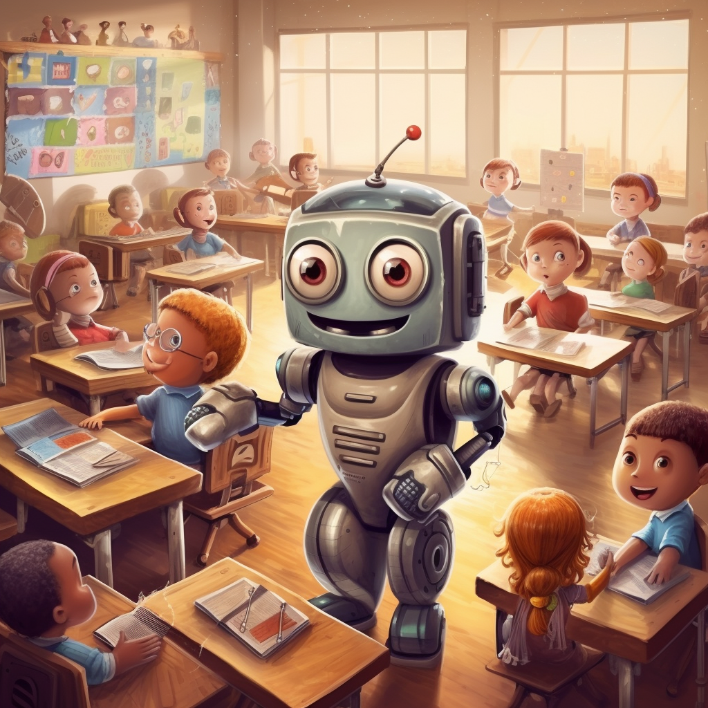 Cute robot teaching students