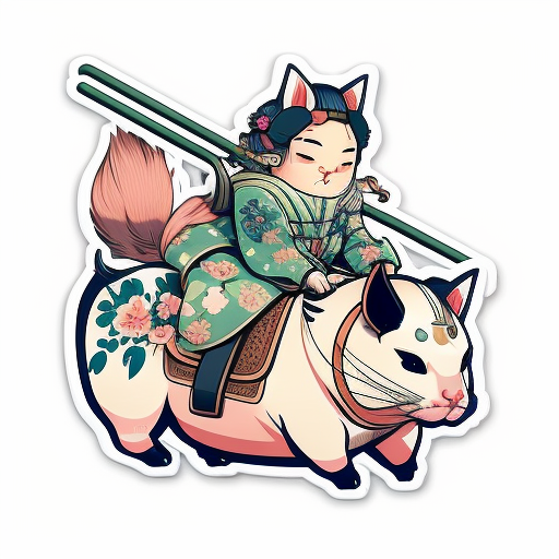 Cute samurai cat riding pig sticker