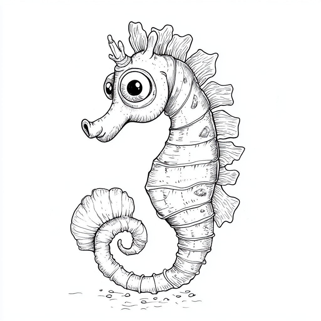 Cute seahorse coloring book illustration