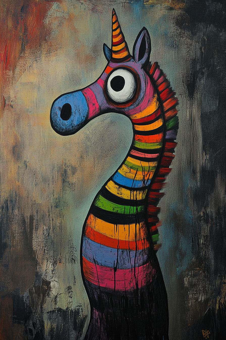 Cute seahorse unicorn zebra rainbow looking up