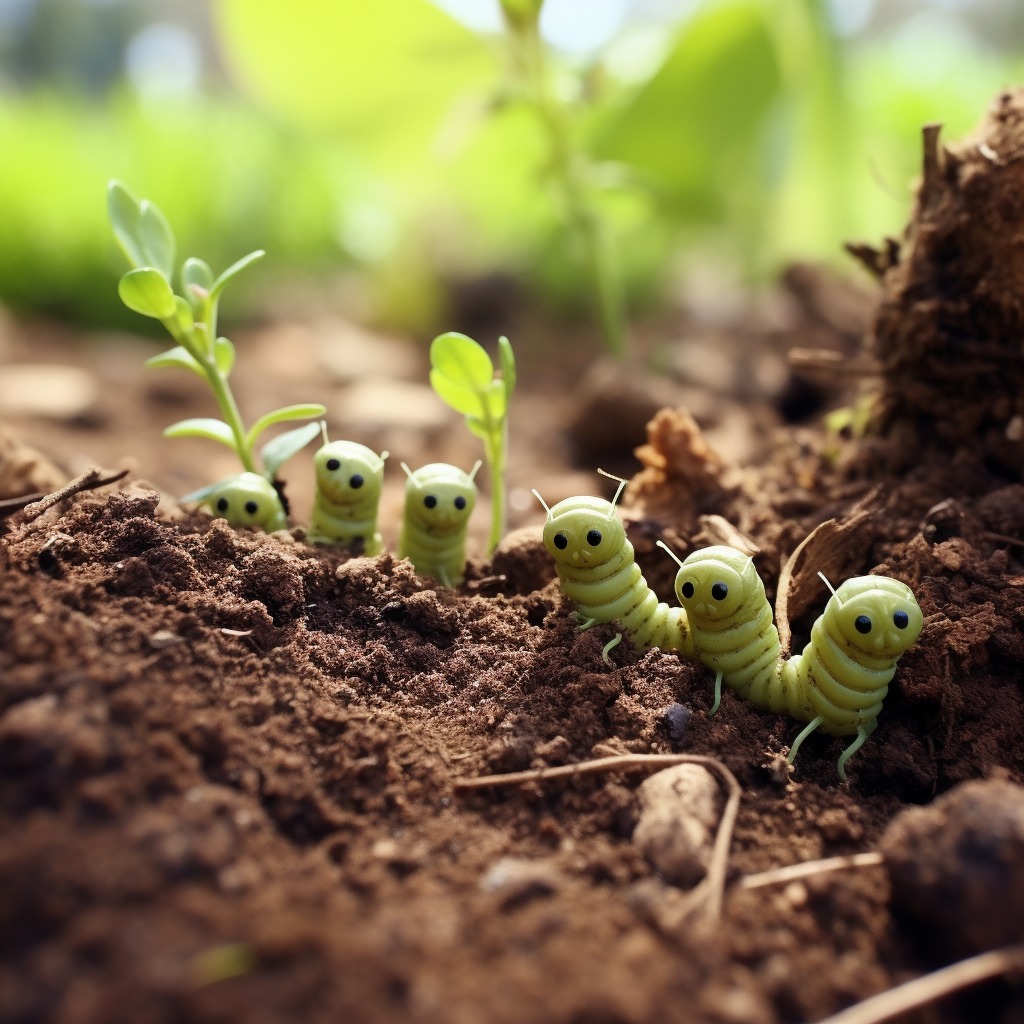 Cute caterpillars crawling in the ground