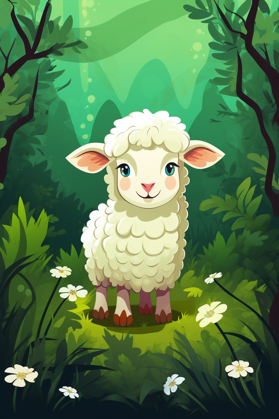 Cute sheep in jungle cartoon