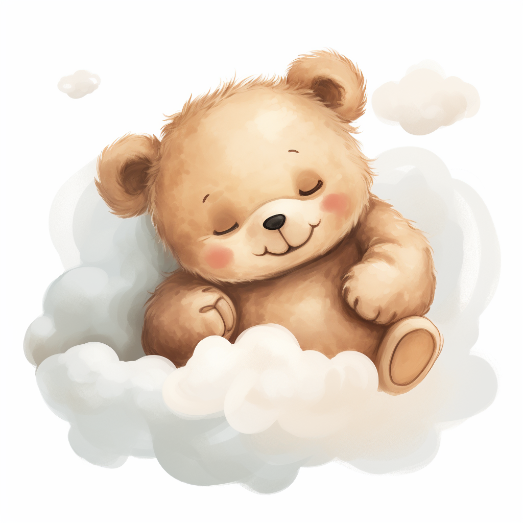 Cute bear sleeping on cloud