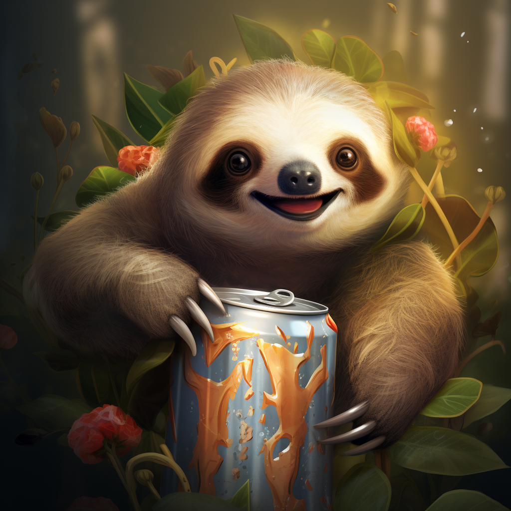 Cute sloth drinking from can