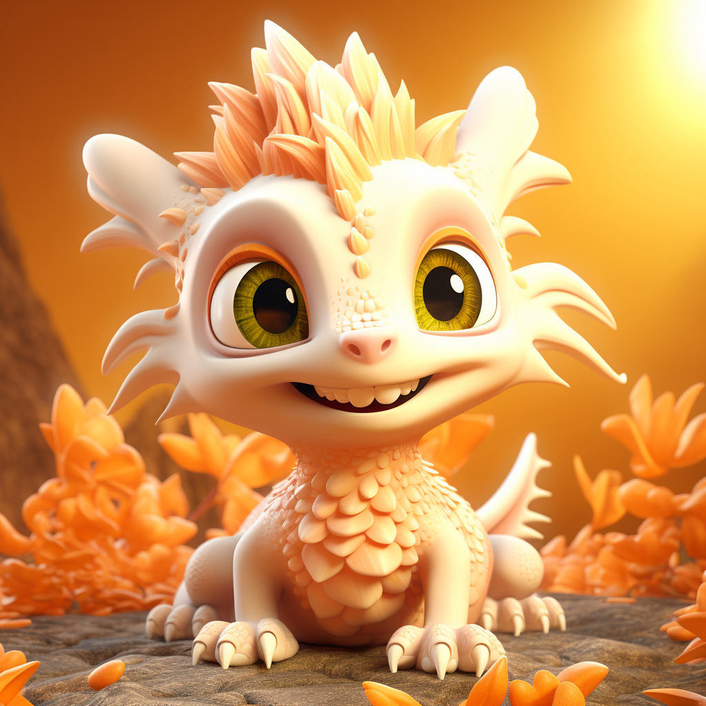 Cute smiling baby dragon with magical eyes