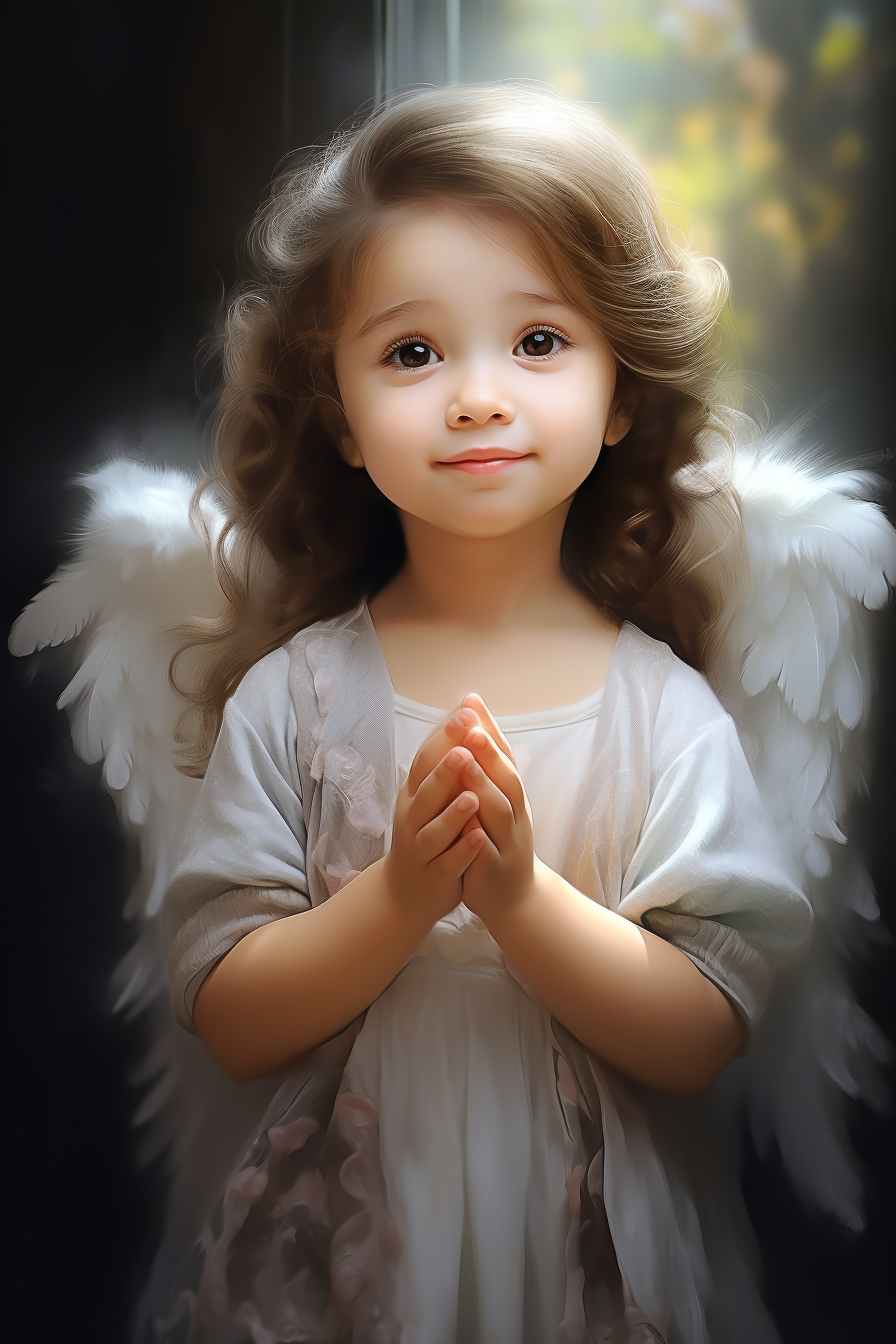 Cute smiling girl with angel wings