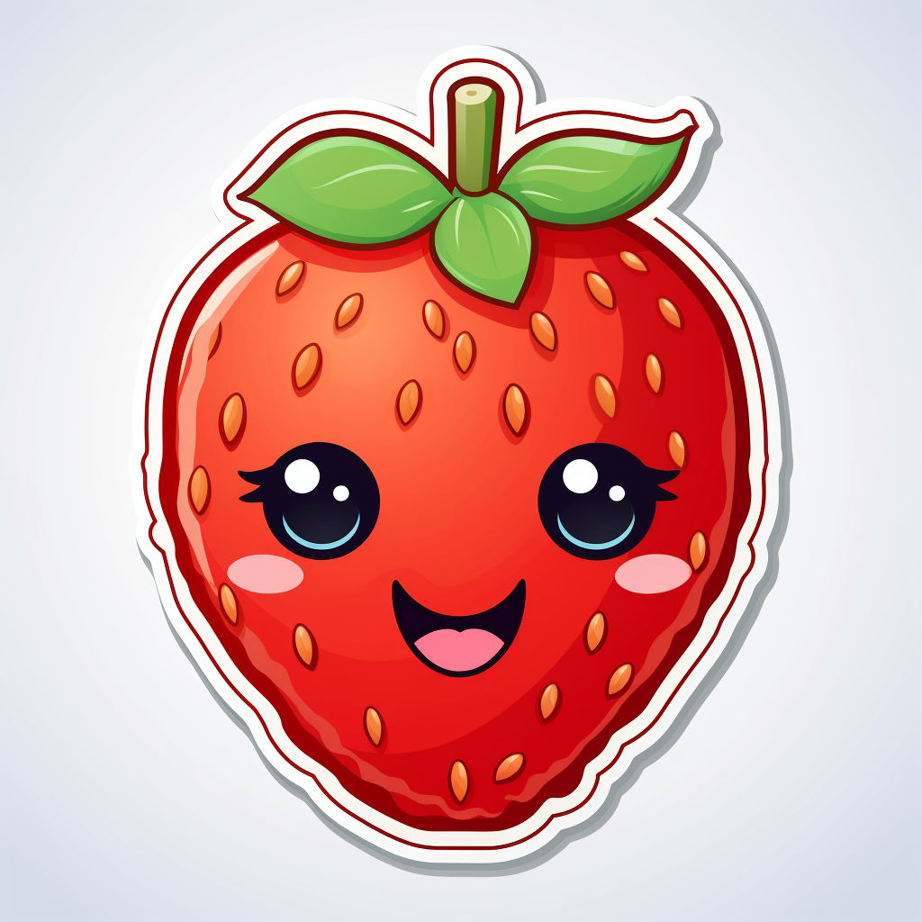 Cute Smiling Strawberry Sticker on White Background