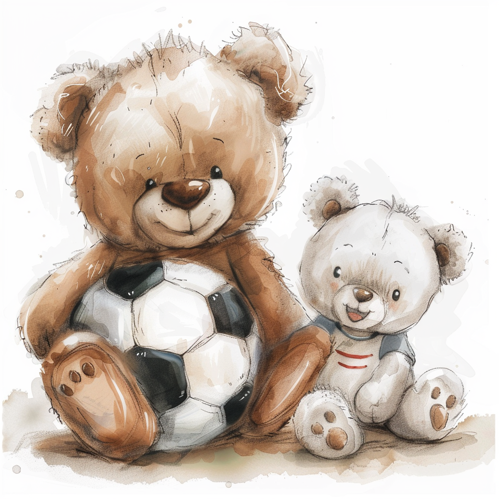 Cute Teddy Bear Playing Soccer