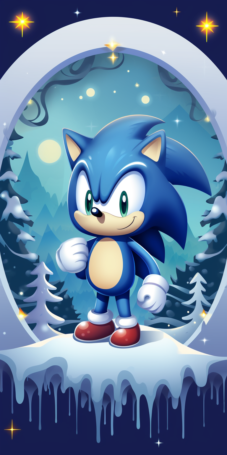 Closeup of cute Sonic character in Christmas theme