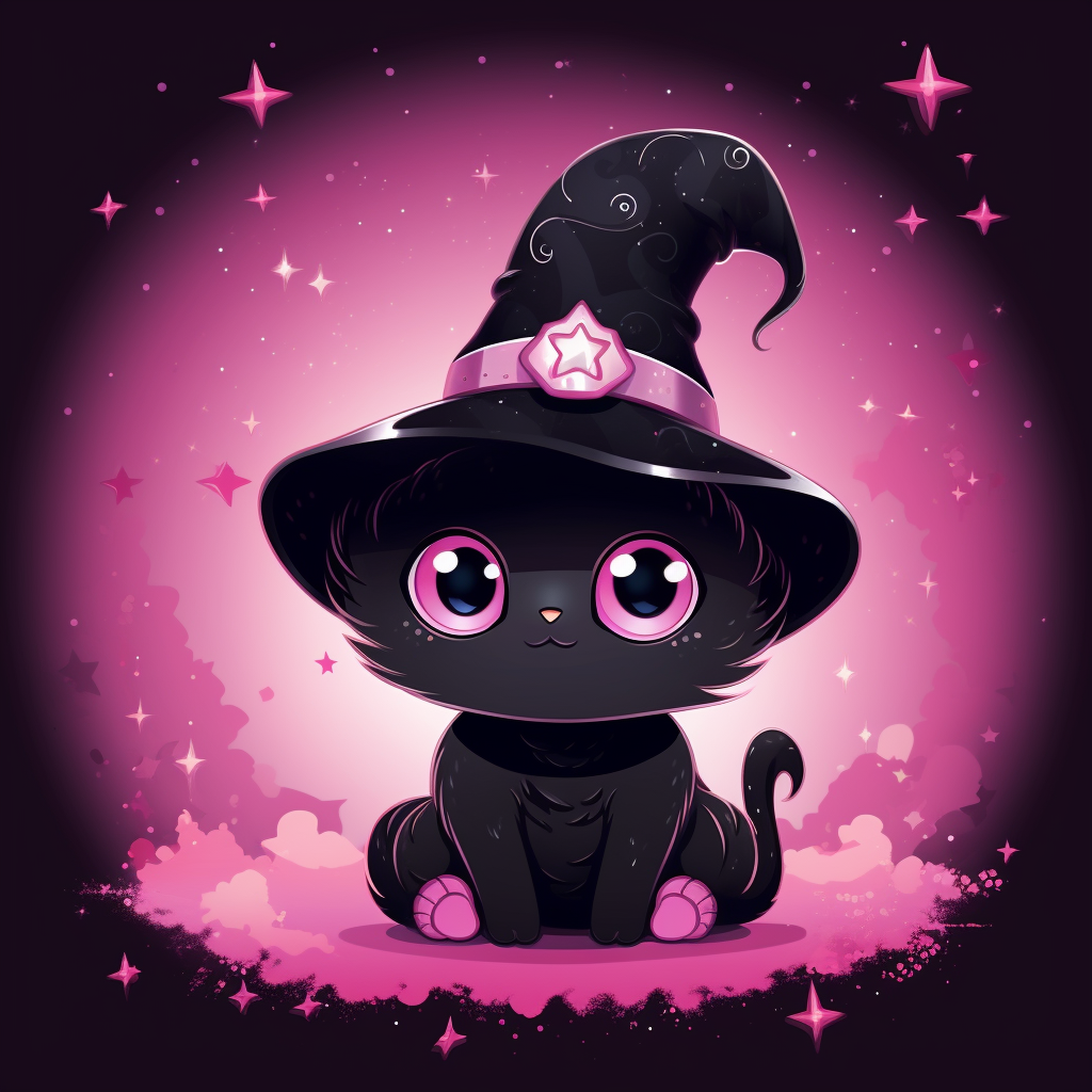 Cute spooky cat cartoon with pink sparkle