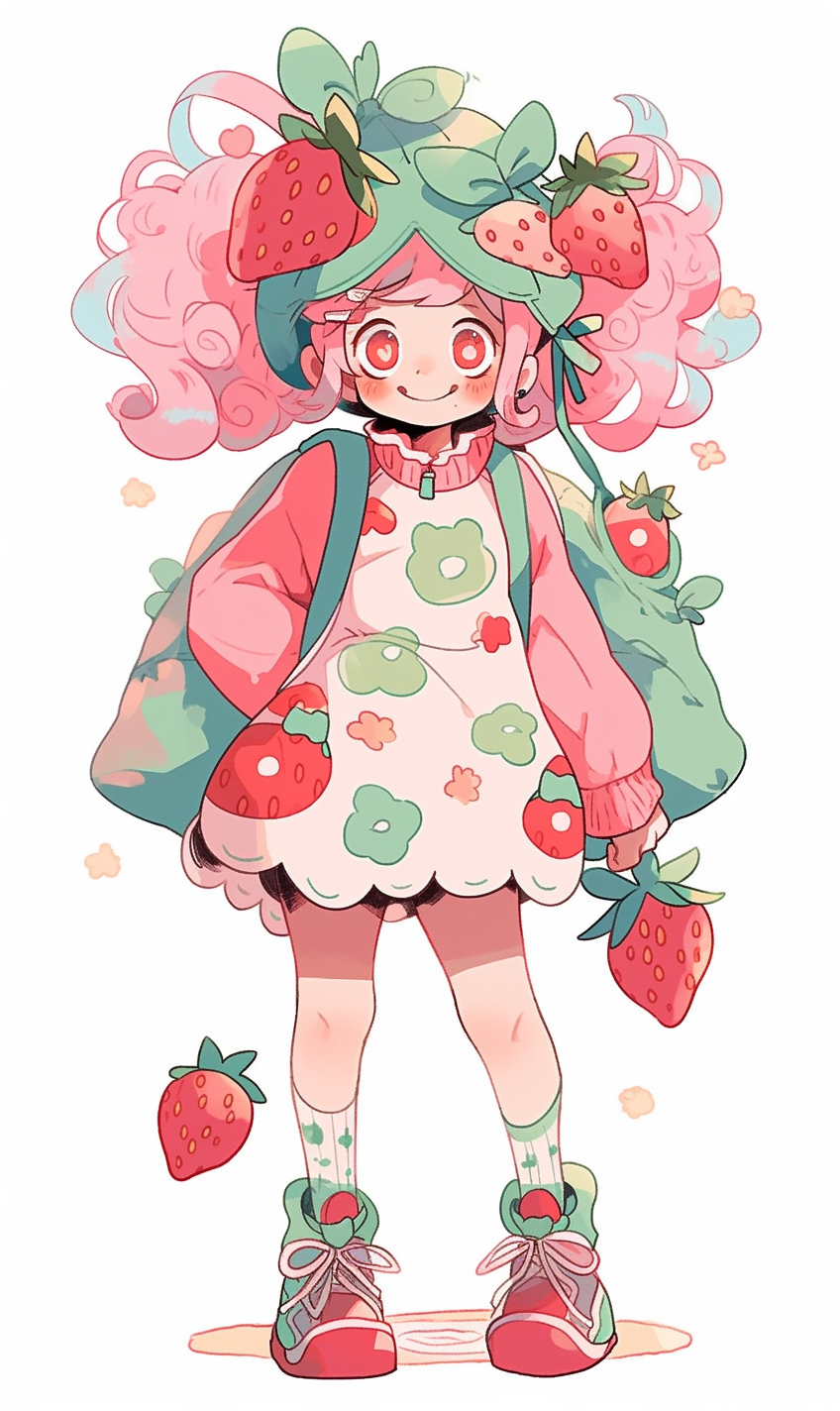 Cute Strawberry Girl in Adventure Time Style