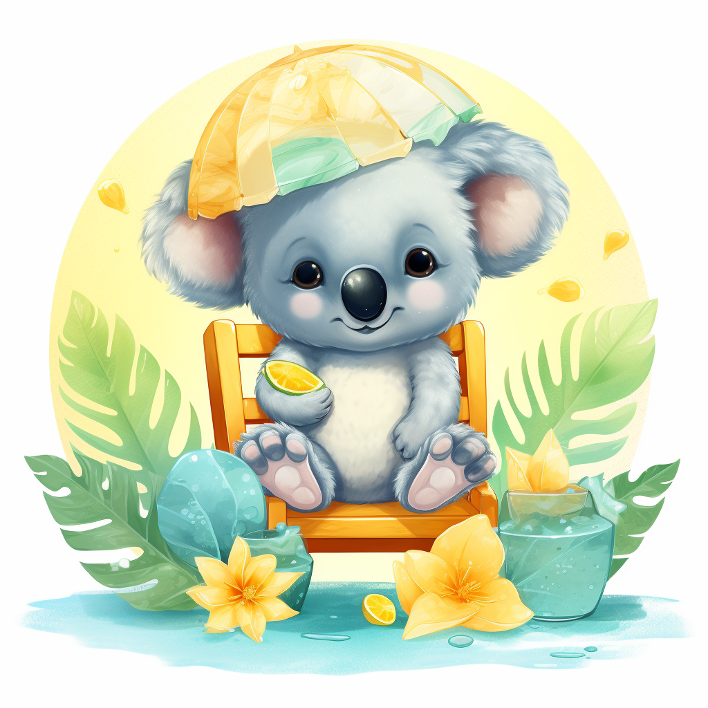 Cute summer koala watercolor illustration