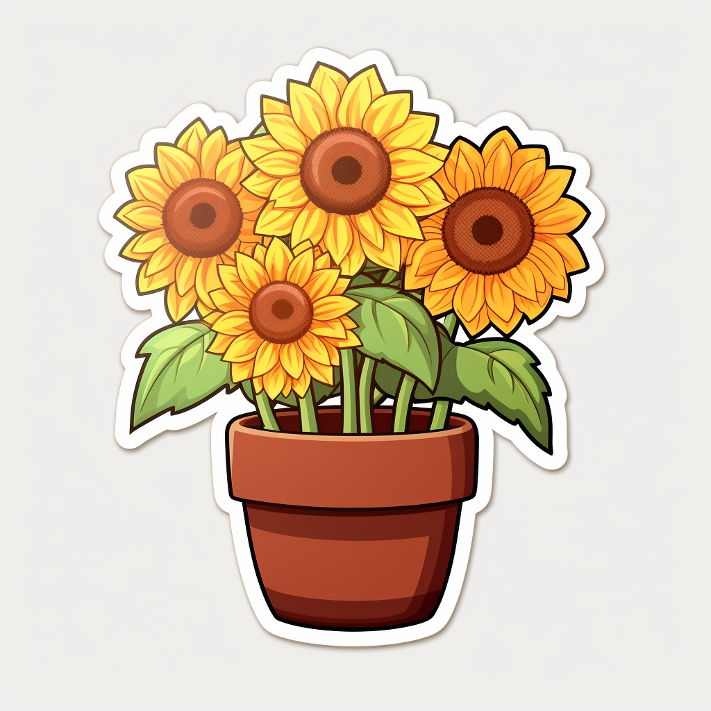 Adorable sunflowers in a cute plant pot