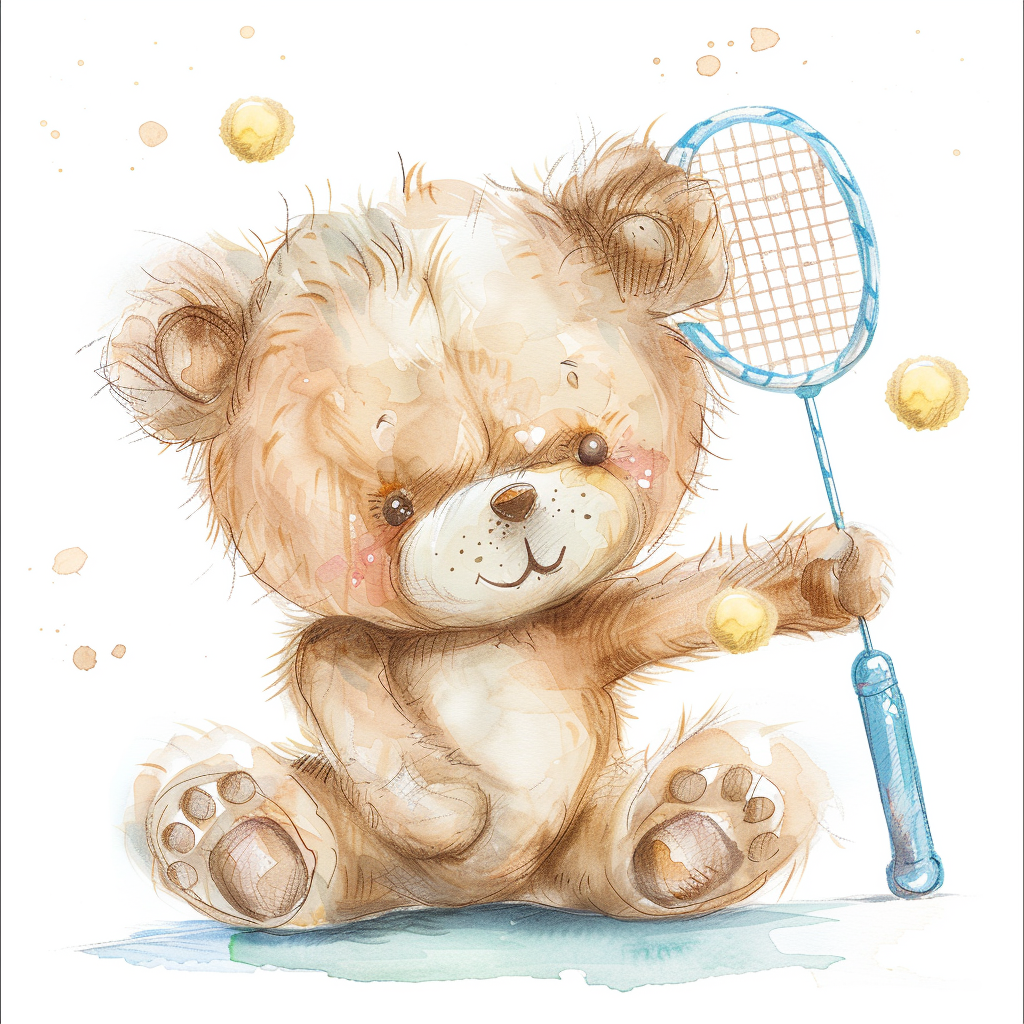 Smiling Teddy Bear Badminton Play