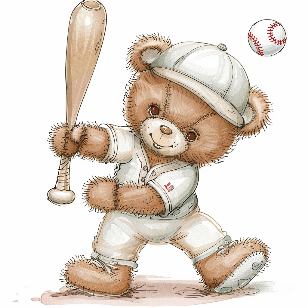 Adorable Teddy Bear Baseball Clipart