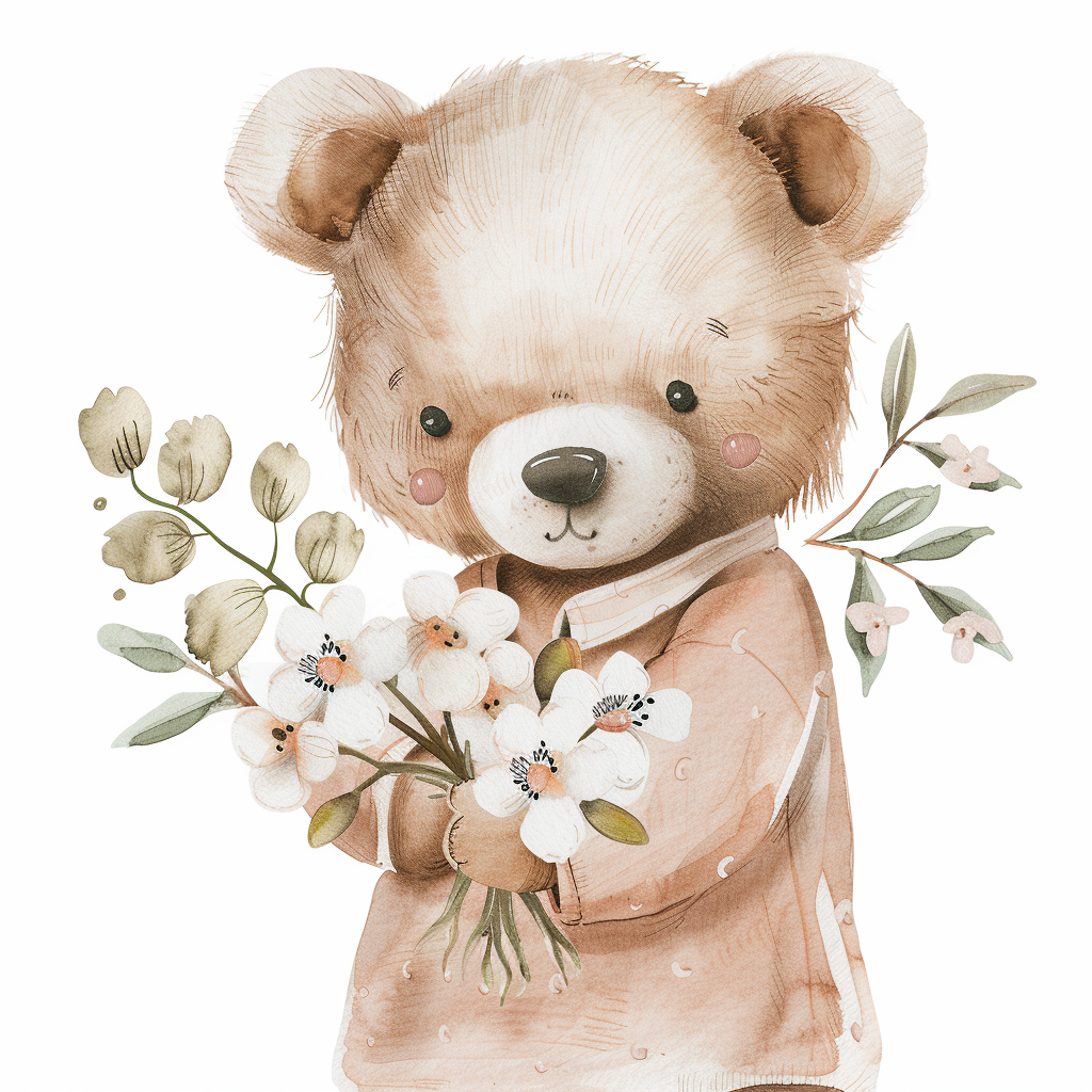 Cute Teddy Bear with Flowers Clipart