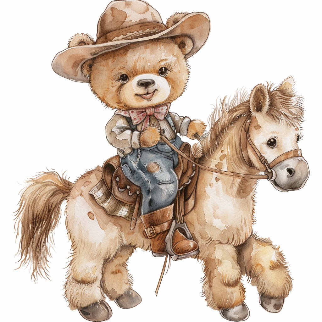 Smiling Teddy Bear Riding Horse