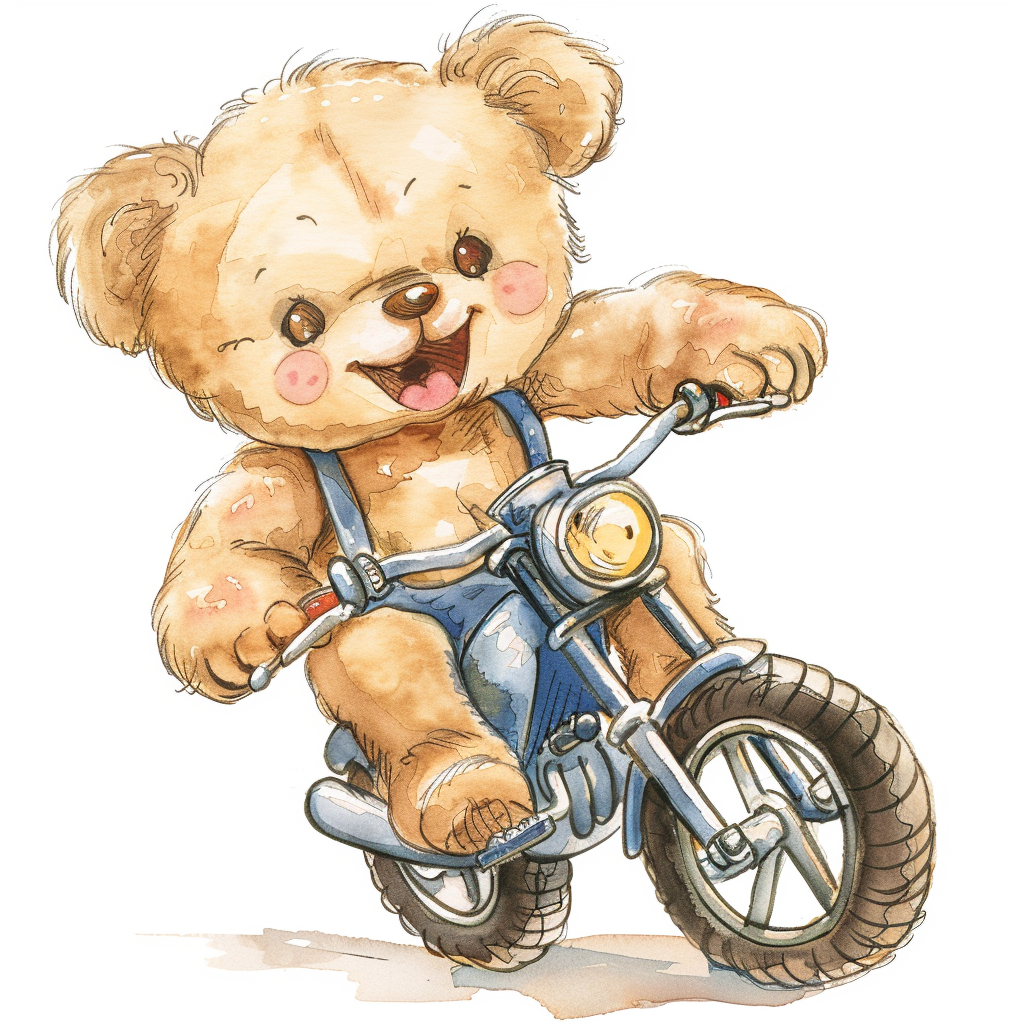 Cute Teddy Bear Riding Bike