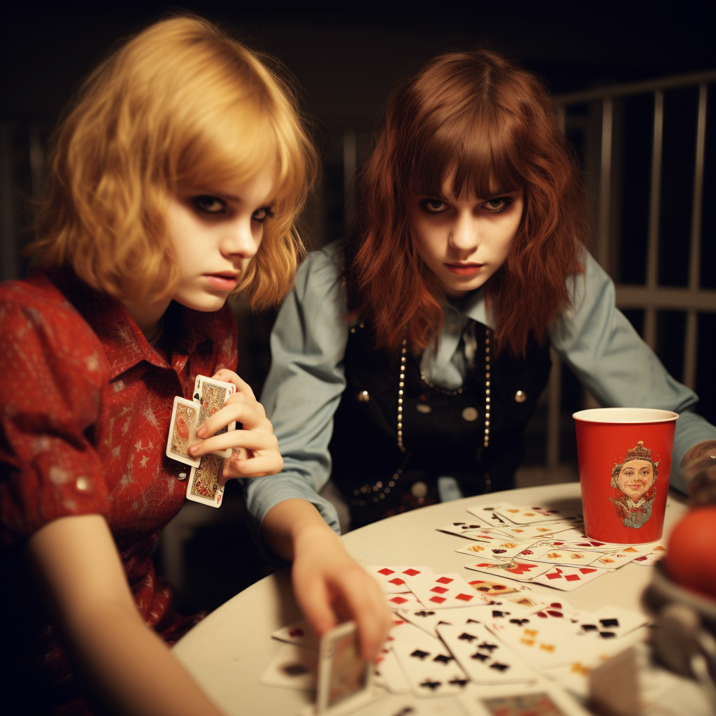 Cute Teen Girls Playing Card Game