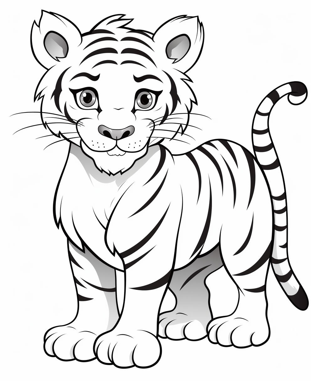 Adorable tiger cartoon coloring page