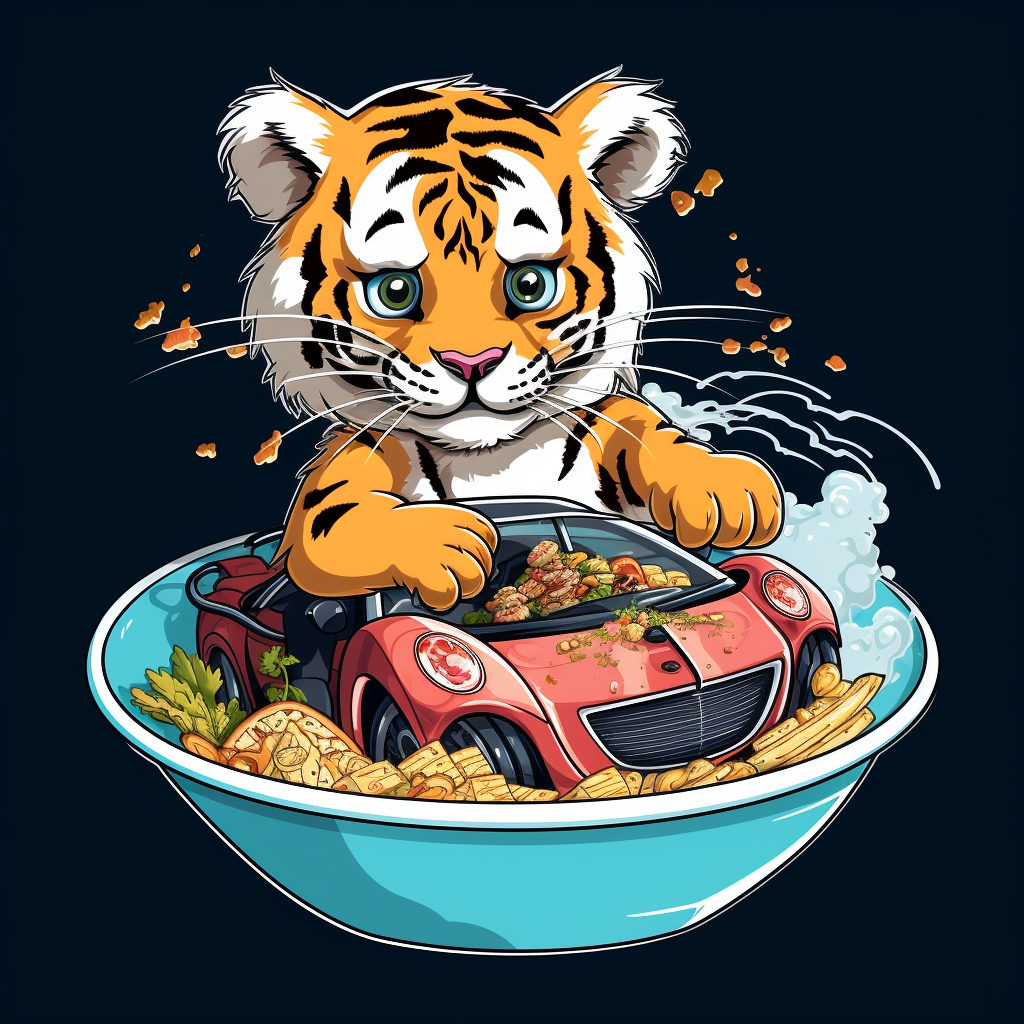 Adorable Tiger Eating Spaghetti Cartoon