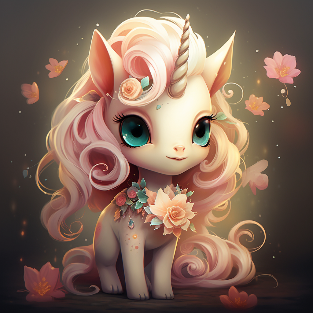 Adorable unicorn in a whimsical setting