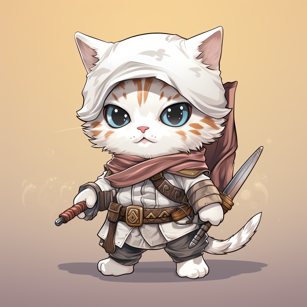 Cute chibi cat warrior ready for battle